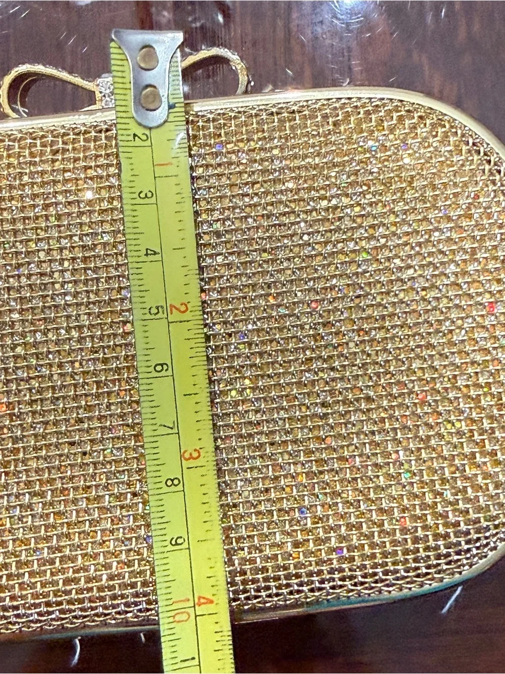 Kate Landry Gold Crystal Mesh Bow Clutch